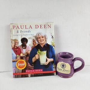 Paula Deen's Family Kitchen Purple Mug w/ Living It Up Southern Style Cookbook
